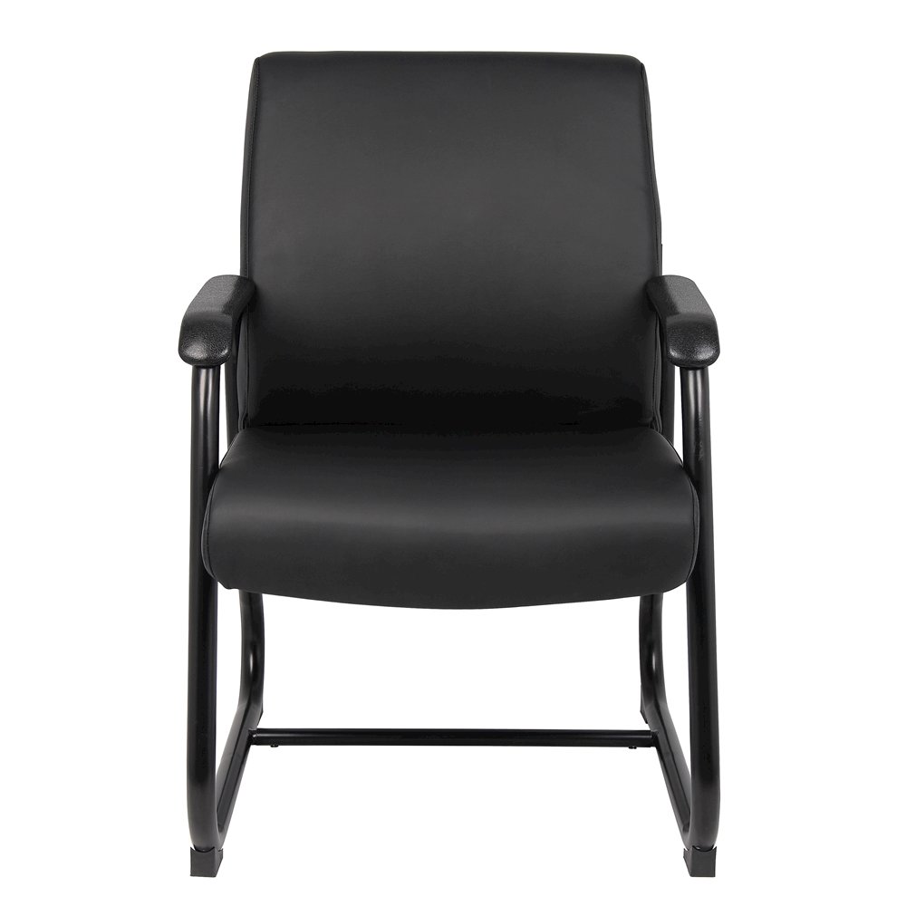 Black Guest Chair With Vinyl Seat, Office Chair No Wheels. Picture 4