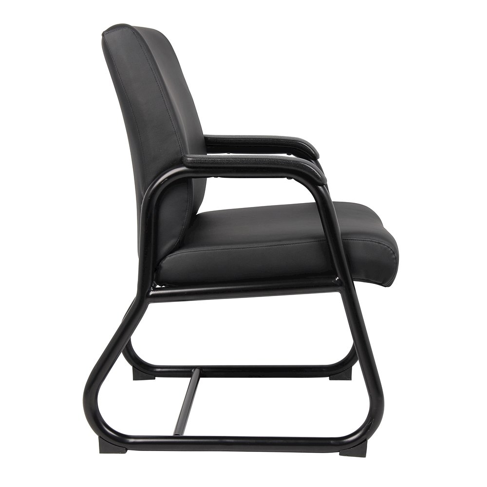 Black Guest Chair With Vinyl Seat, Office Chair No Wheels. Picture 5