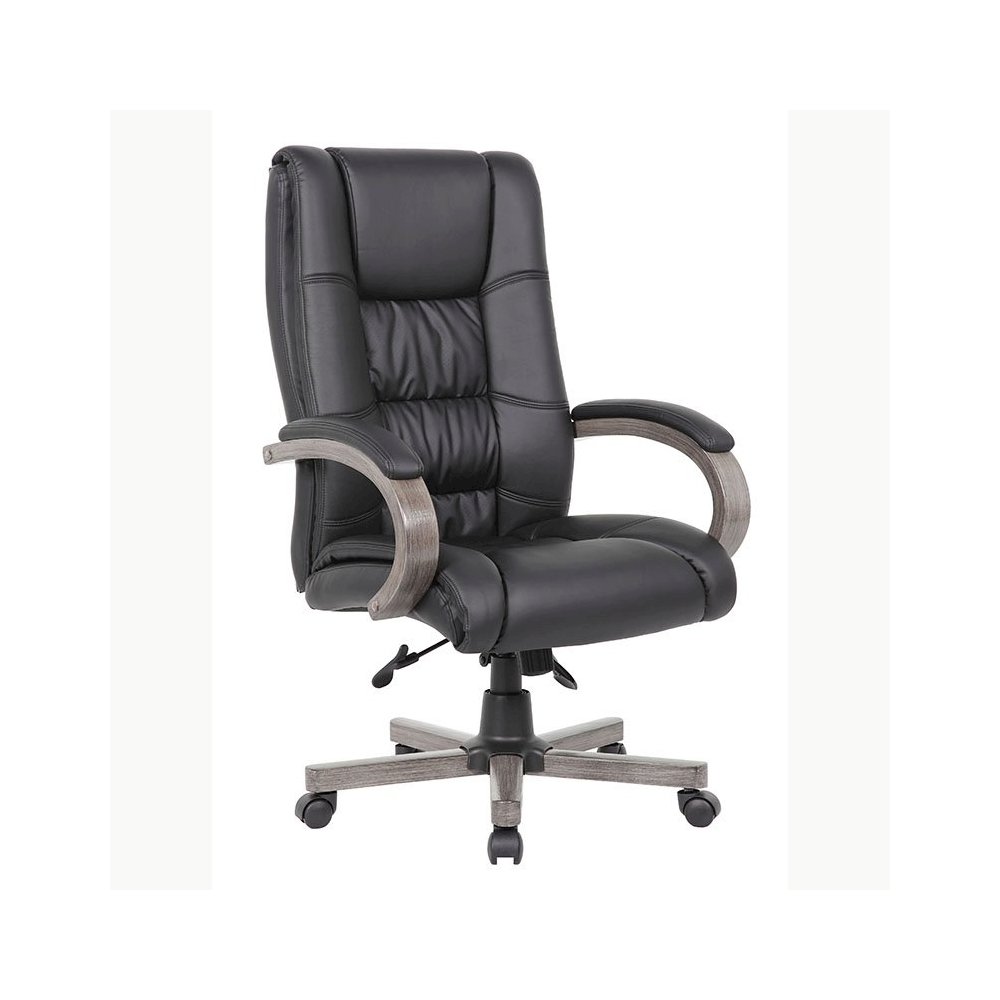 Boss High Back Executive Wood Finished Chair, Grey. Picture 1
