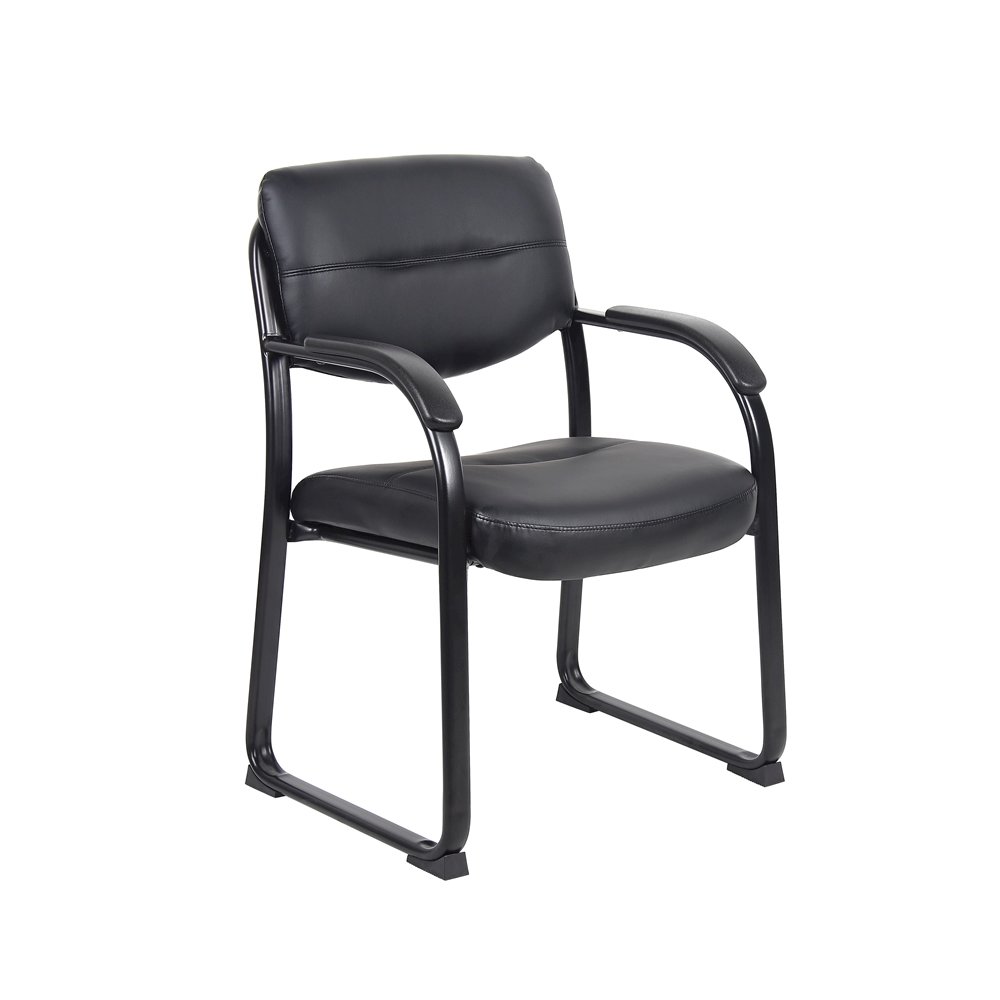 Black Guest Chair With Vinyl Seat, Office Chair No Wheels. Picture 1