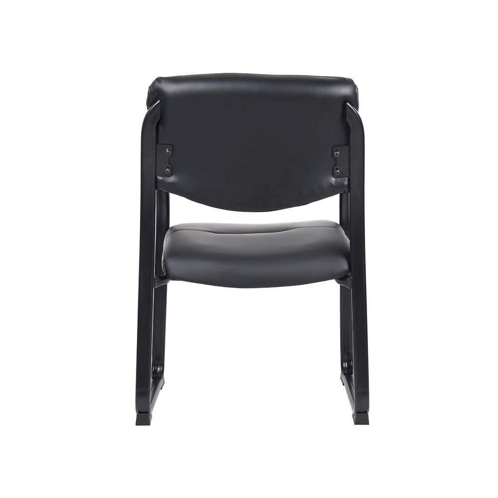Black Guest Chair With Vinyl Seat, Office Chair No Wheels. Picture 9