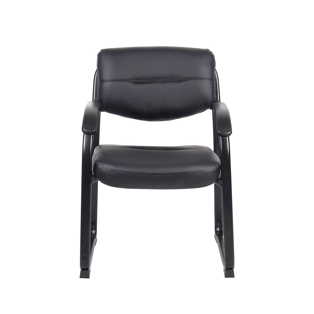 Black Guest Chair With Vinyl Seat, Office Chair No Wheels. Picture 8