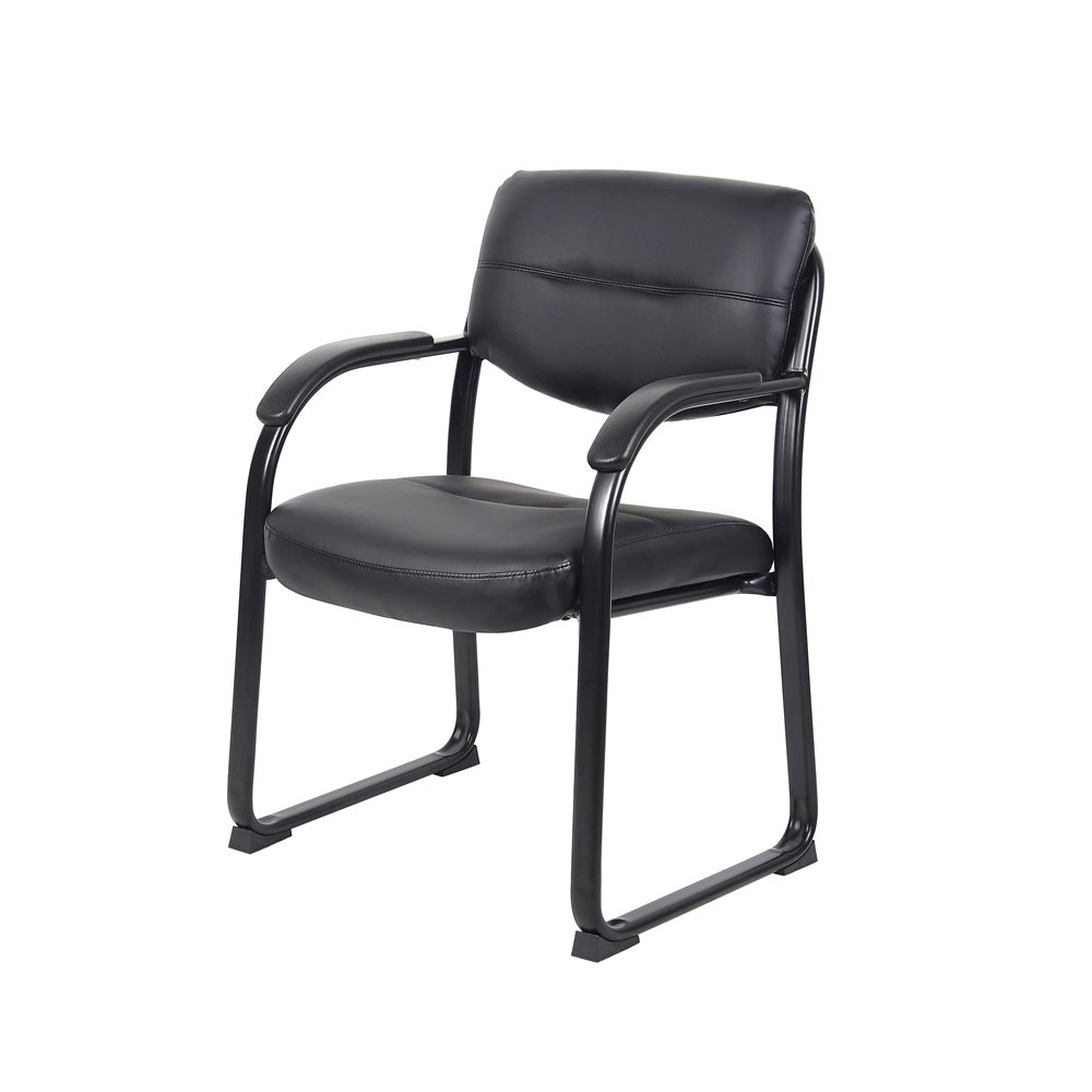 Black Guest Chair With Vinyl Seat, Office Chair No Wheels. Picture 5