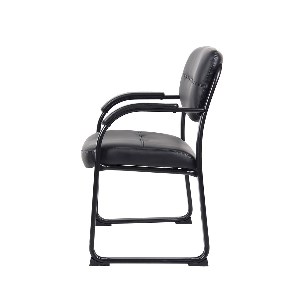 Black Guest Chair With Vinyl Seat, Office Chair No Wheels. Picture 7