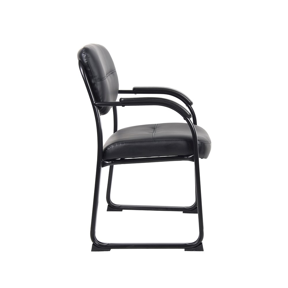 Black Guest Chair With Vinyl Seat, Office Chair No Wheels. Picture 6
