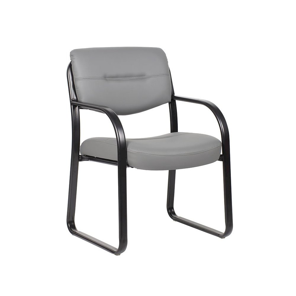 Boss Leather Sled Base Side Chair, Grey. Picture 1