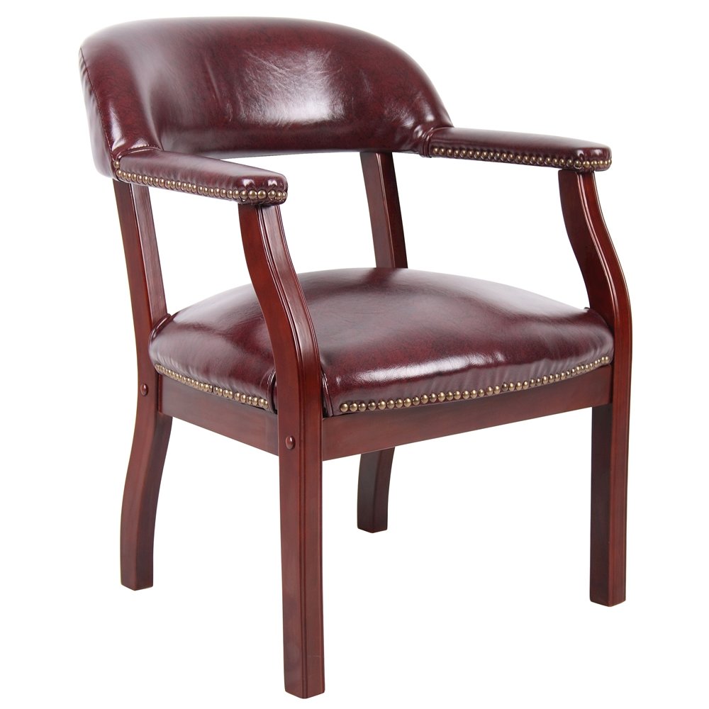 Burgundy Captains Chair for Office Furniture or Poker Room, No Wheels Design. Picture 4