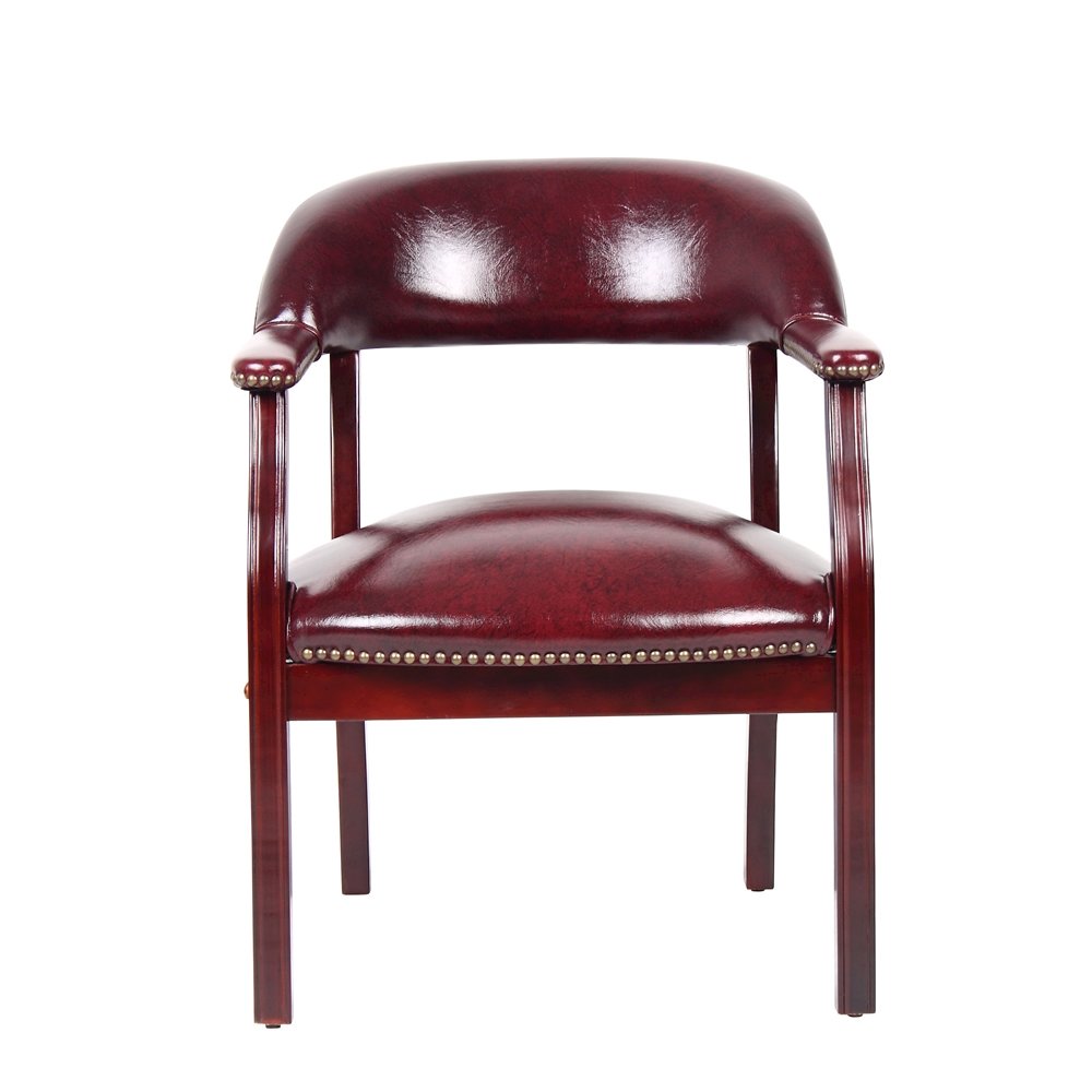 Burgundy Captains Chair for Office Furniture or Poker Room, No Wheels Design. Picture 5