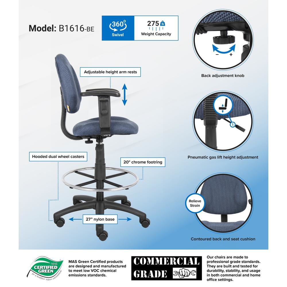 Boss Drafting Stool (B315-Be) W/Footring And Adjustable Arms. Picture 3