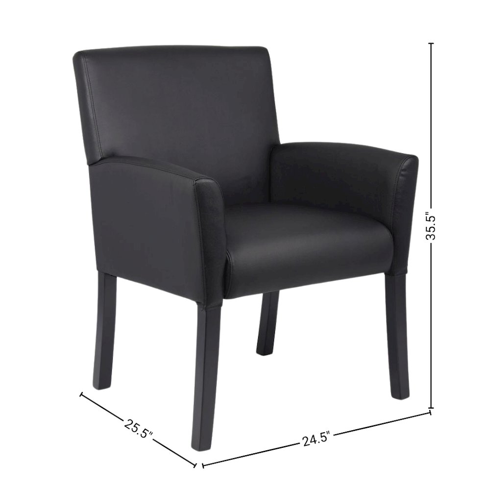 Black Reception Chair With Mahogany Base, Client Or Office Guest Seating. Picture 4