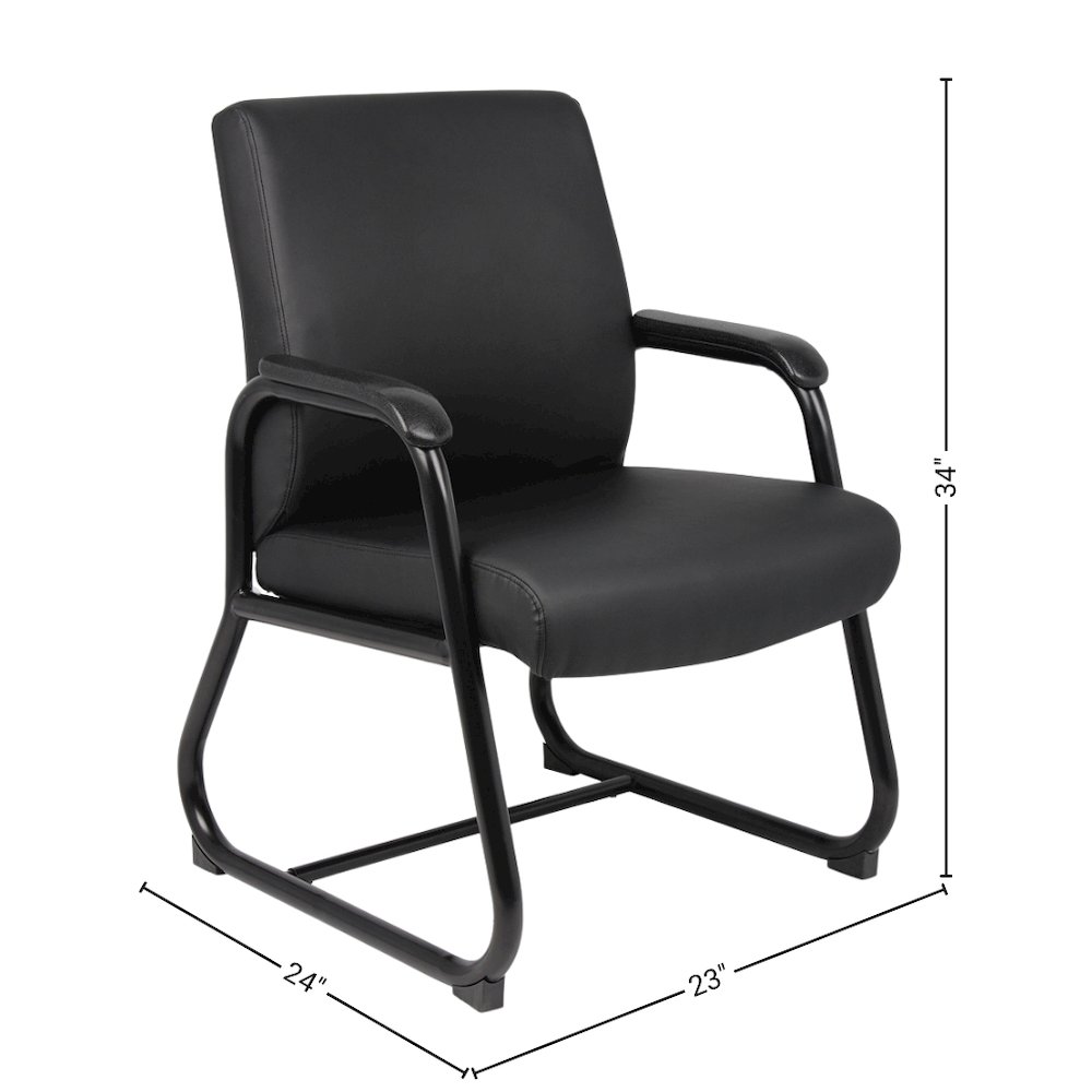 Black Guest Chair With Vinyl Seat, Office Chair No Wheels. Picture 7