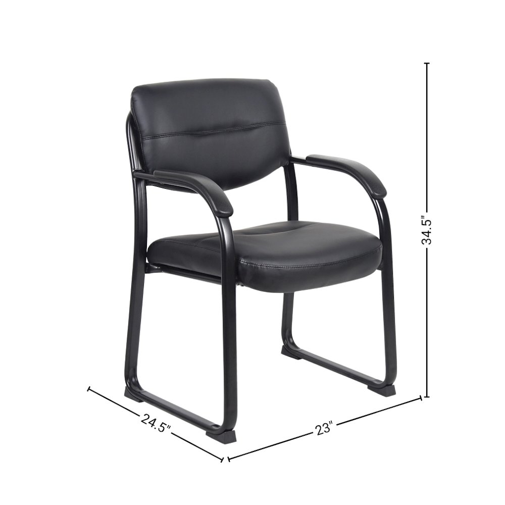 Black Guest Chair With Vinyl Seat, Office Chair No Wheels. Picture 10