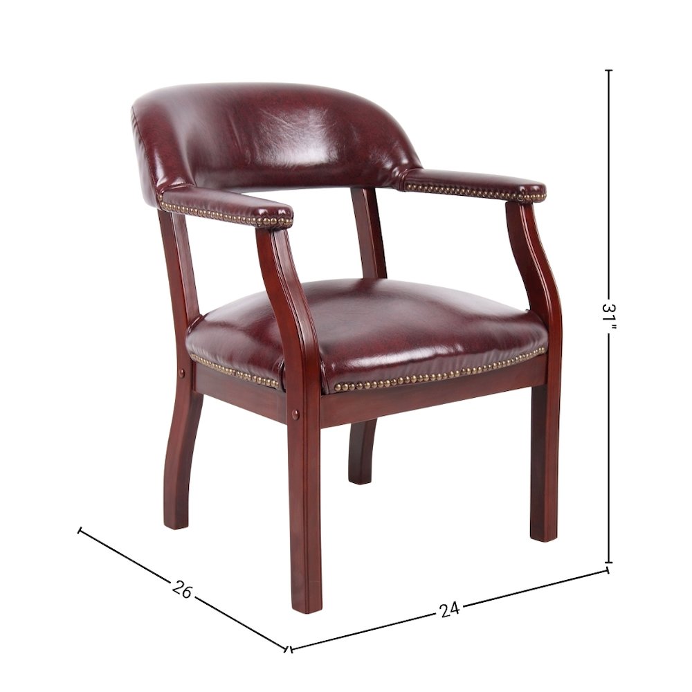 Burgundy Captains Chair for Office Furniture or Poker Room, No Wheels Design. Picture 8