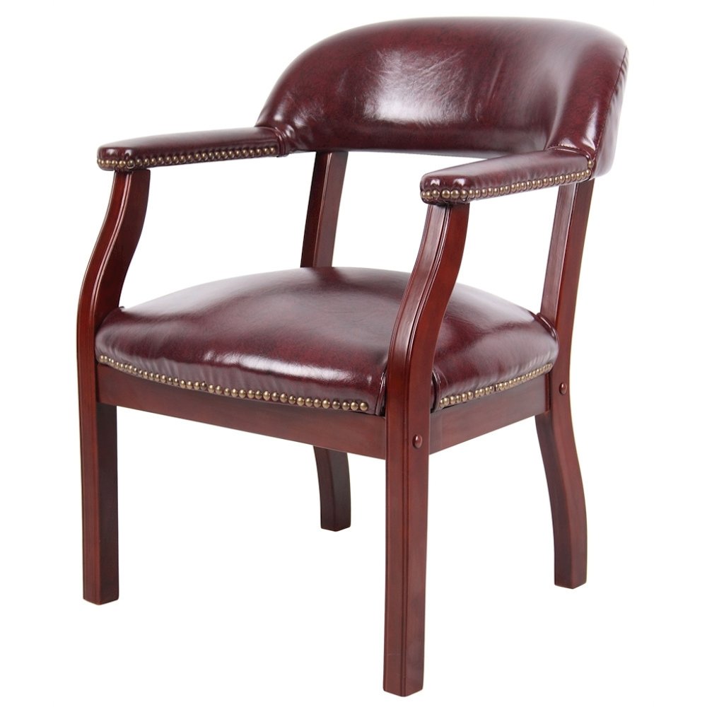 Burgundy Captains Chair for Office Furniture or Poker Room, No Wheels Design. Picture 1