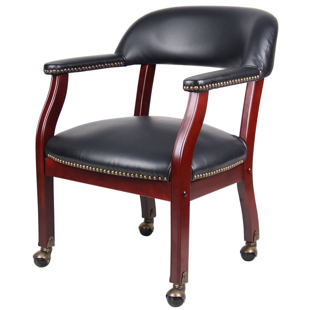 Black Wooden Chair With Arms, Dining or Kitchen Chair With Casters. Picture 4