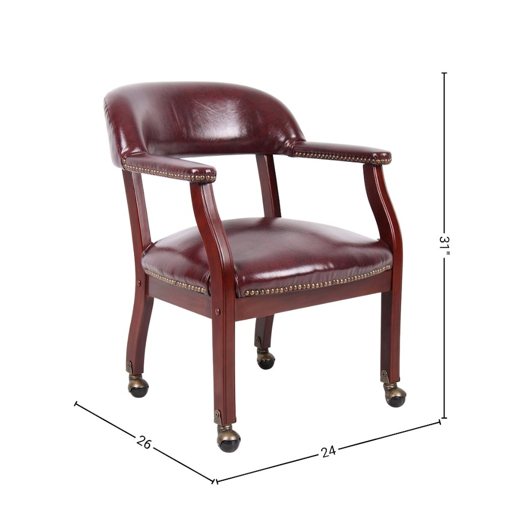 Burgundy Wooden Chair With Arms, Dining or Kitchen Chair With Casters. Picture 5