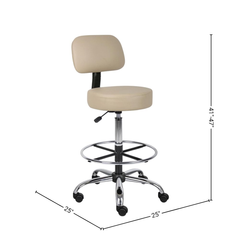 Beige Drafting Chair Office Stool With Back, Tall Work Stool On Wheels. Picture 7