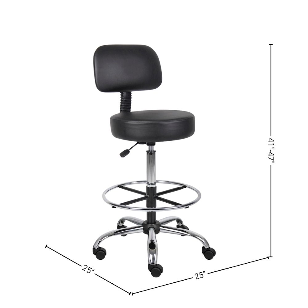 Black Drafting Chair Office Stool With Back, Tall Work Stool On Wheels. Picture 8