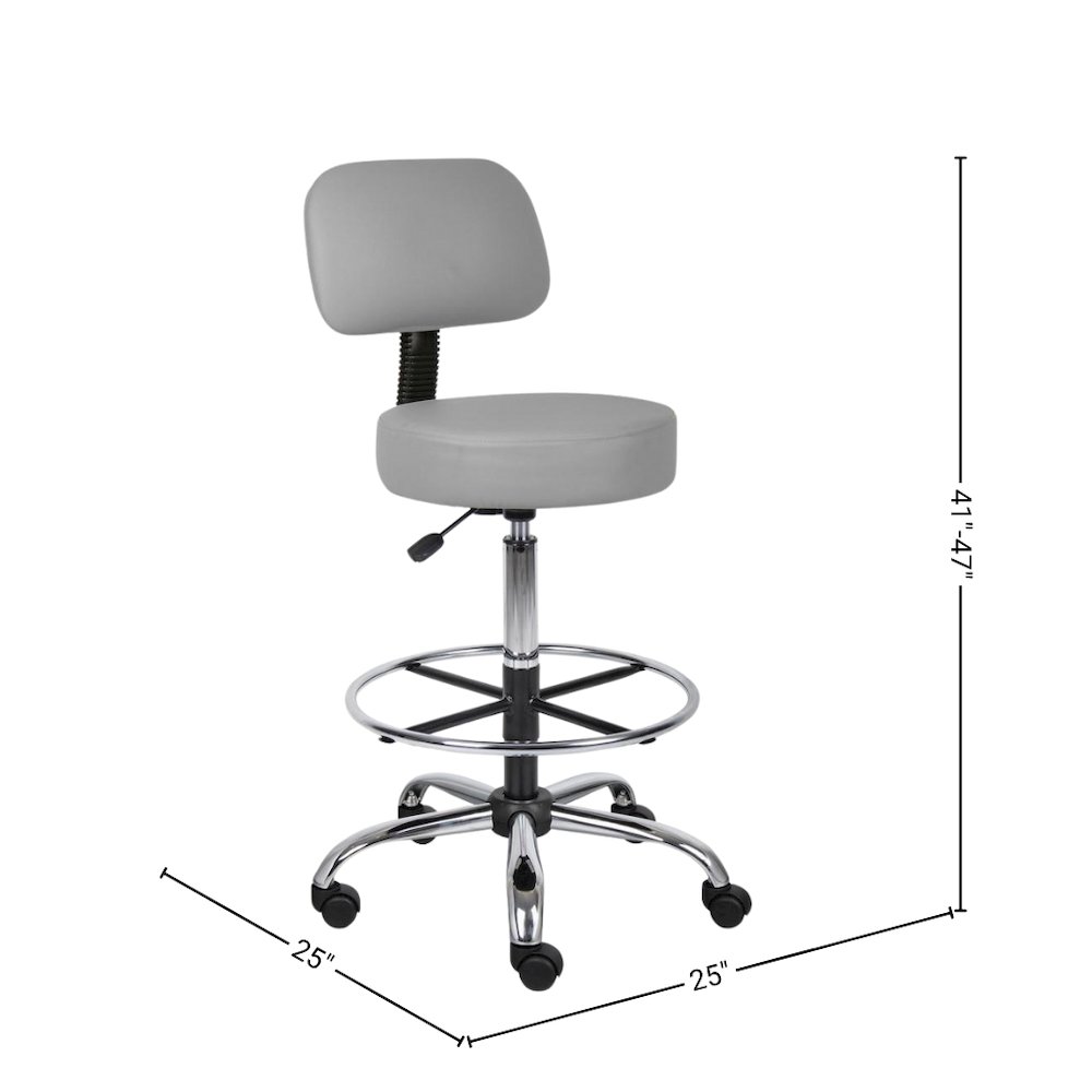 Gray Drafting Chair Office Stool With Back, Tall Work Stool On Wheels. Picture 9