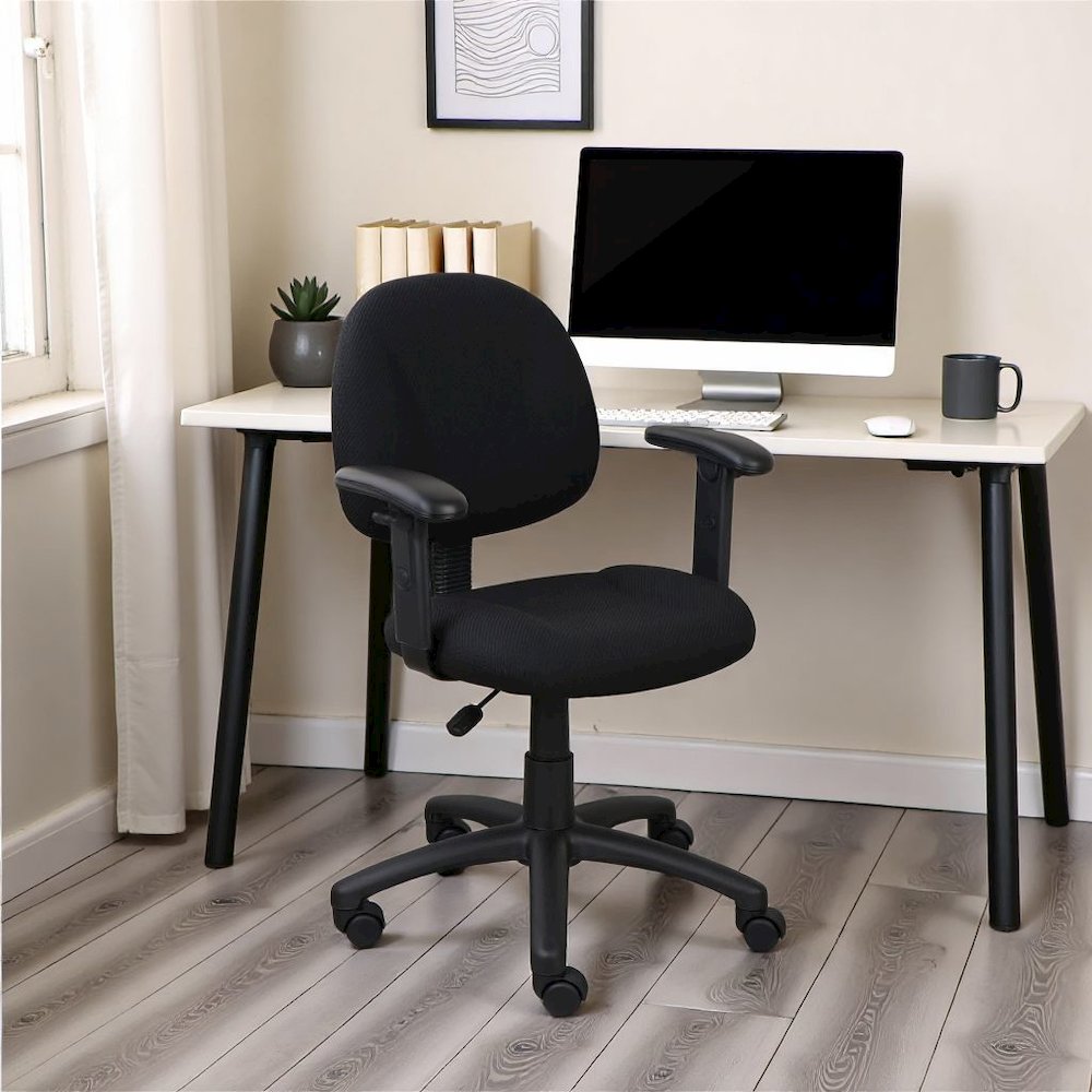 Black Office Chair With Adjustable Arms, Desk Chair Comfy For Home Office. Picture 3
