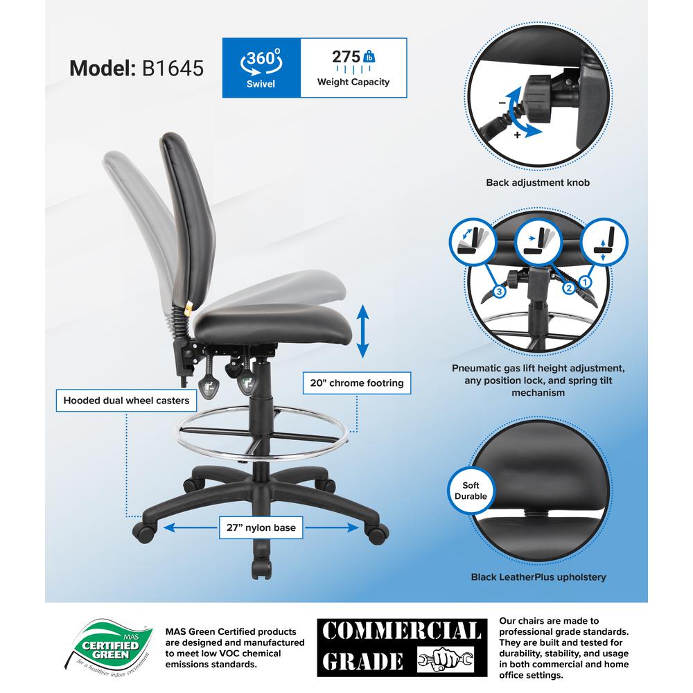 Boss Multi-Function LeatherPlus Drafting Stool. Picture 2