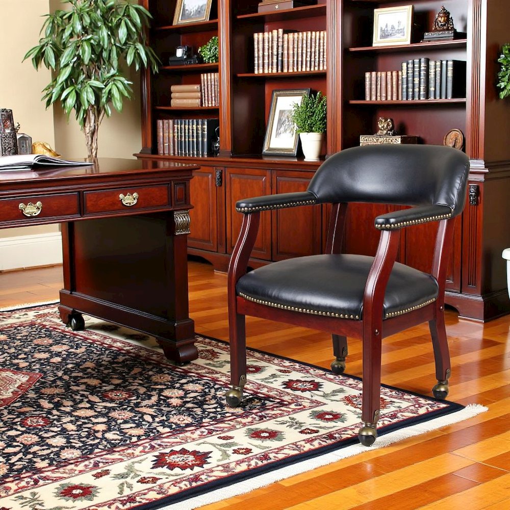 Black Wooden Chair With Arms, Dining or Kitchen Chair With Casters. Picture 2