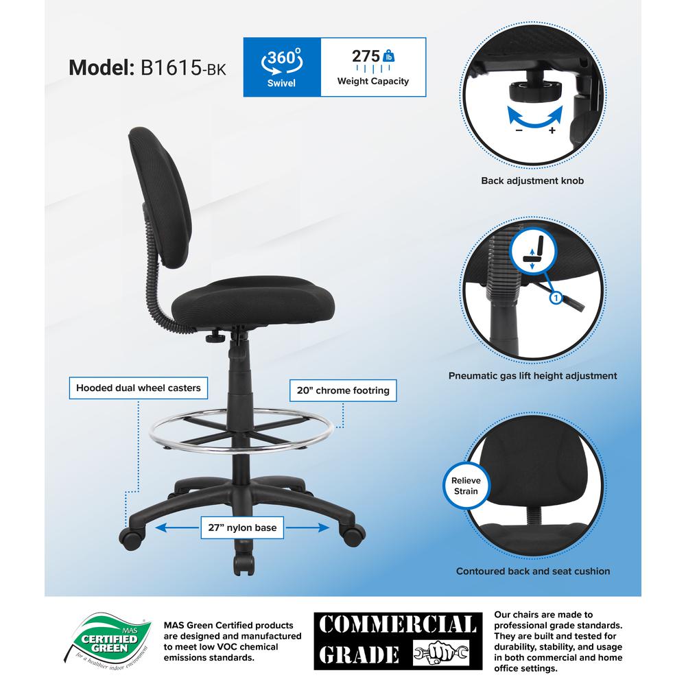 Boss Drafting Stool (B315-Bk) W/Footring. Picture 2