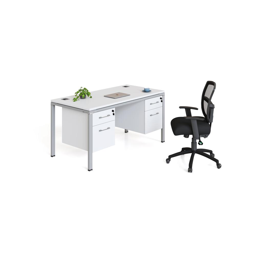 Single Desk With (2) Pedestals, 66" X 24" Desk Top, White. Picture 1