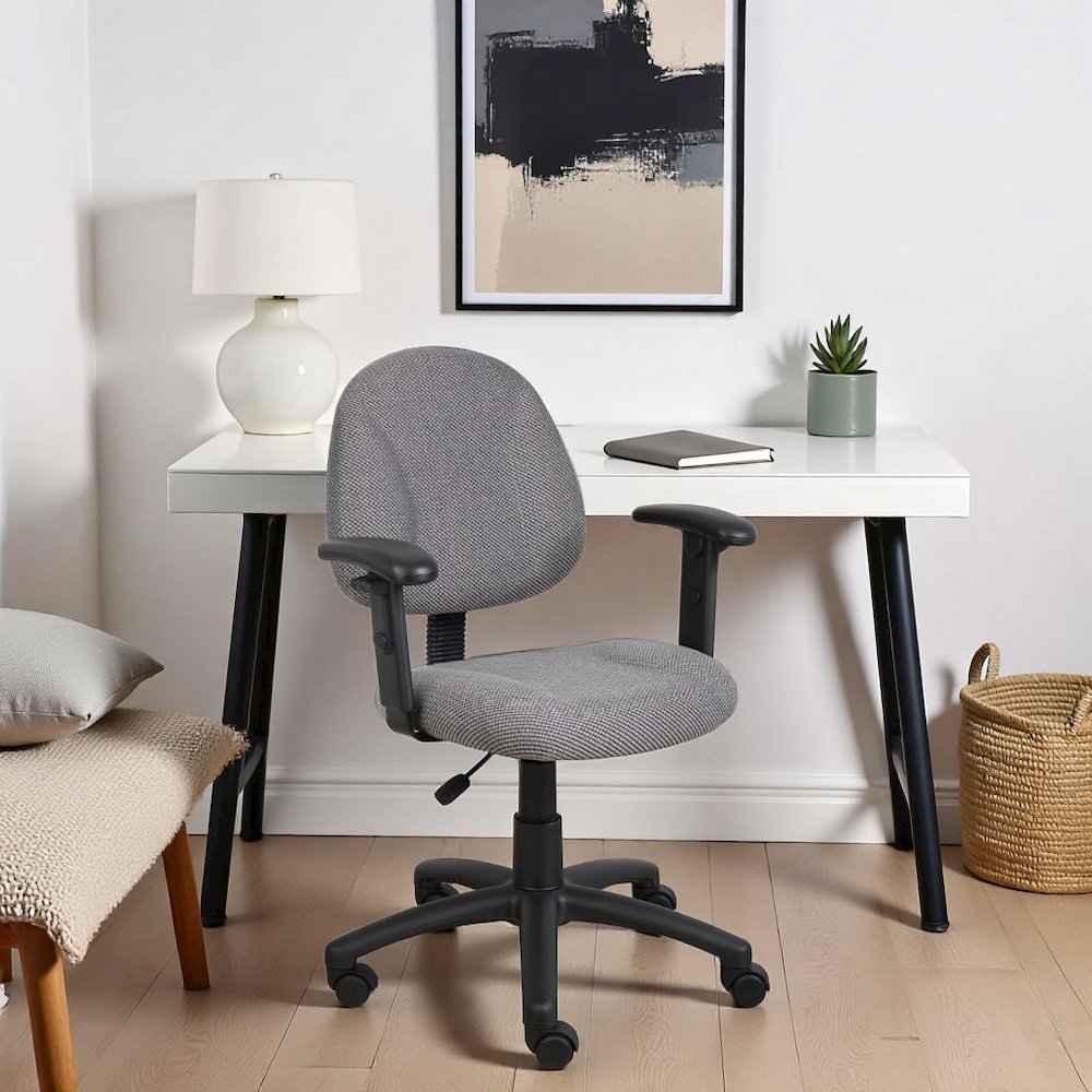 Gray Office Chair With Adjustable Arms, Desk Chair Comfy For Home Office. Picture 2