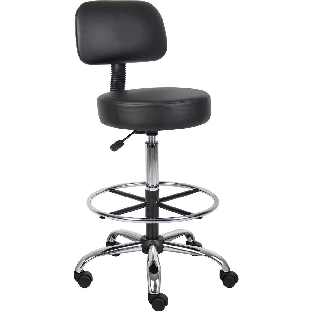 Black Drafting Chair Office Stool With Back, Tall Work Stool On Wheels. Picture 1