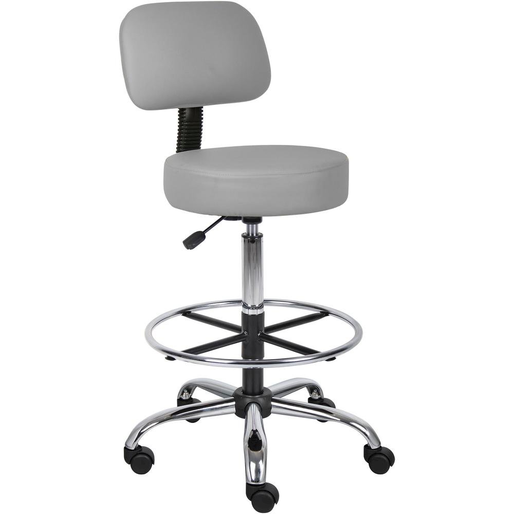 Gray Drafting Chair Office Stool With Back, Tall Work Stool On Wheels. Picture 4