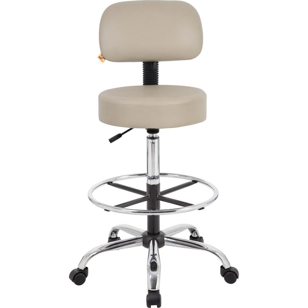 Beige Drafting Chair Office Stool With Back, Tall Work Stool On Wheels. Picture 4