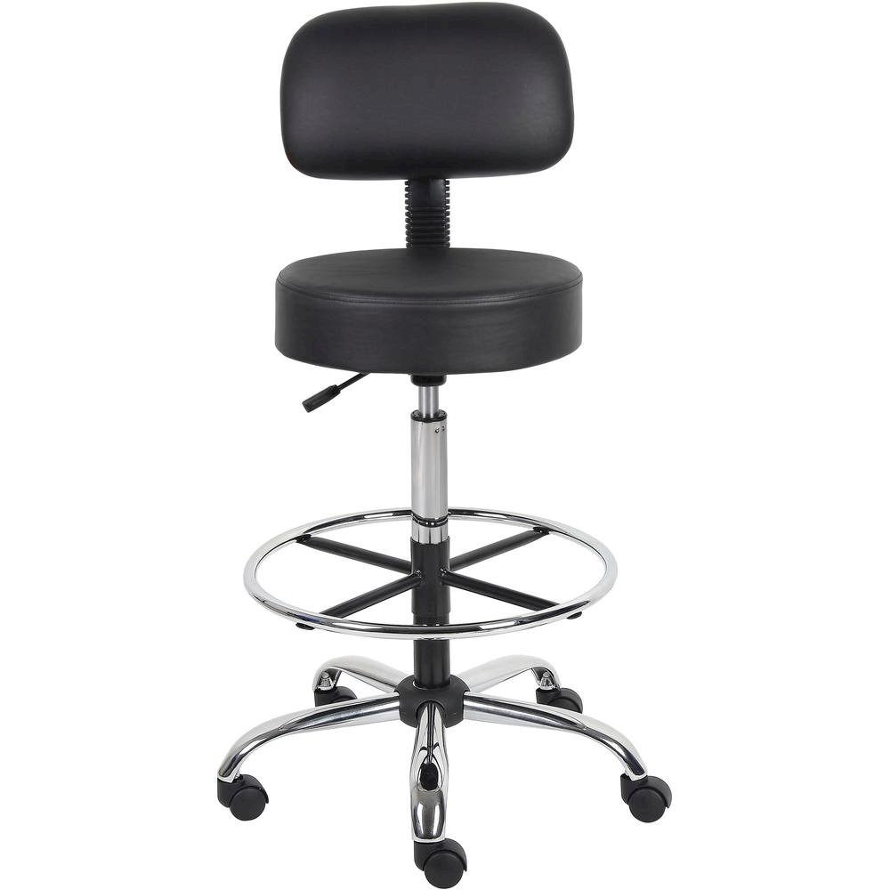Black Drafting Chair Office Stool With Back, Tall Work Stool On Wheels. Picture 4