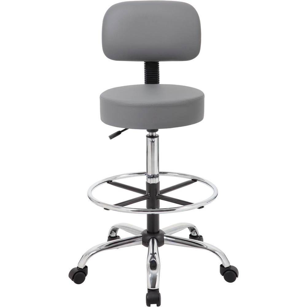 Gray Drafting Chair Office Stool With Back, Tall Work Stool On Wheels. Picture 5