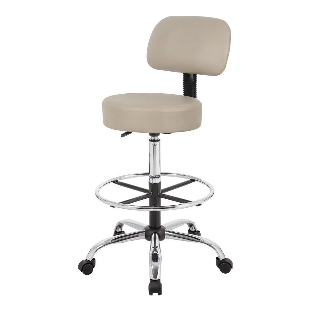 Beige Drafting Chair Office Stool With Back, Tall Work Stool On Wheels. Picture 5
