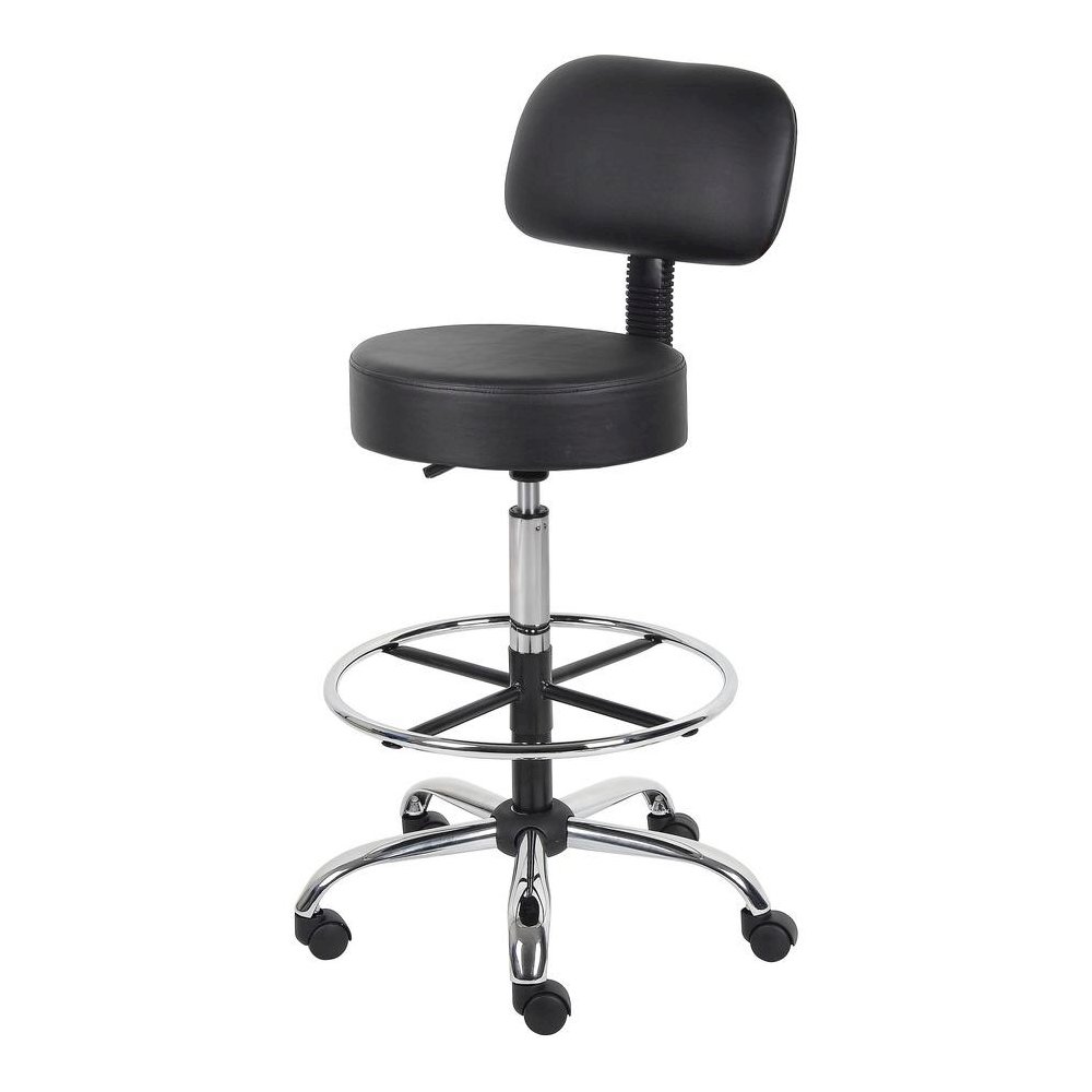 Black Drafting Chair Office Stool With Back, Tall Work Stool On Wheels. Picture 5