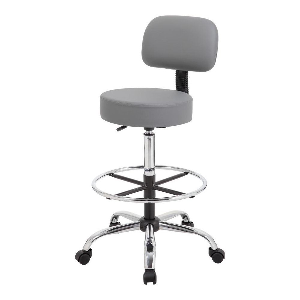 Gray Drafting Chair Office Stool With Back, Tall Work Stool On Wheels. Picture 1