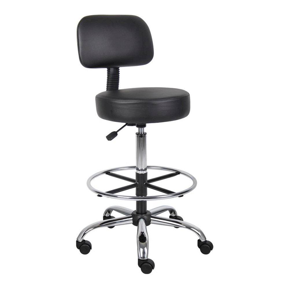 Black Drafting Chair Office Stool With Back, Tall Work Stool On Wheels. Picture 7
