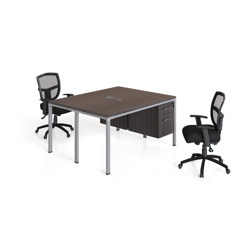 Double Desk, Face To Face With (2) Pedestals, 48" X 24" Desk Top (Ea), Driftwood. Picture 2