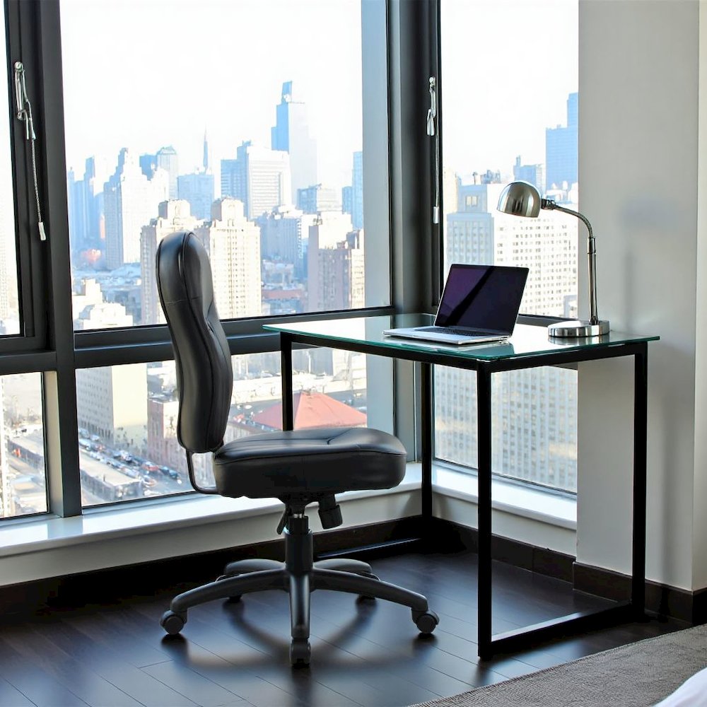 Black Leather Office Guest Chair for Client Meetings and Reception Use. Picture 3