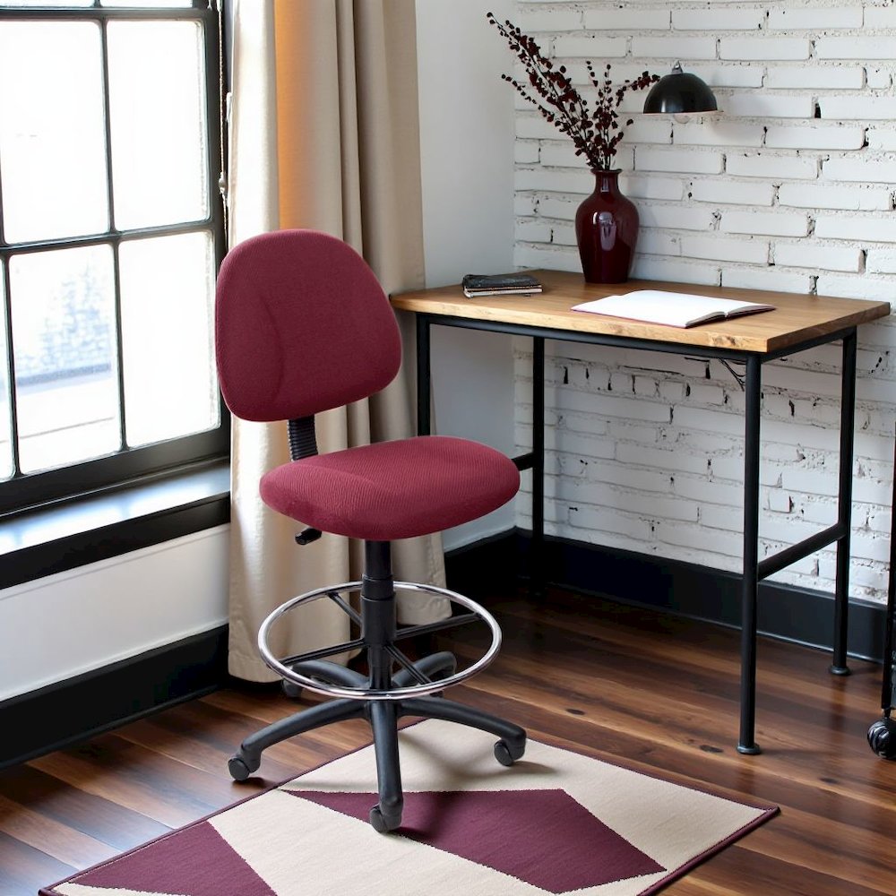 Burgundy Drafting Chair, Tall Office Chair For Standing Or Tall Desk Use. Picture 2