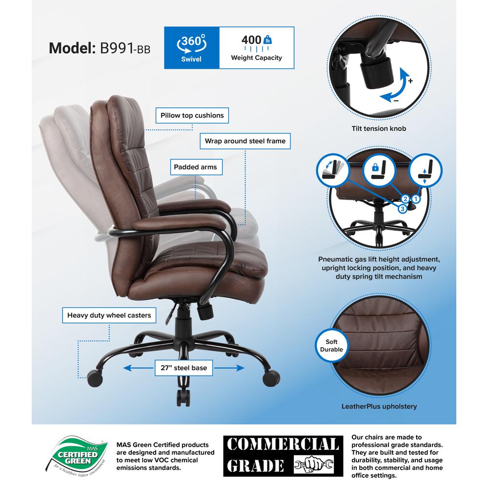 Boss Heavy Duty Double Plush LeatherPlus Chair - 400 Lbs.. Picture 6