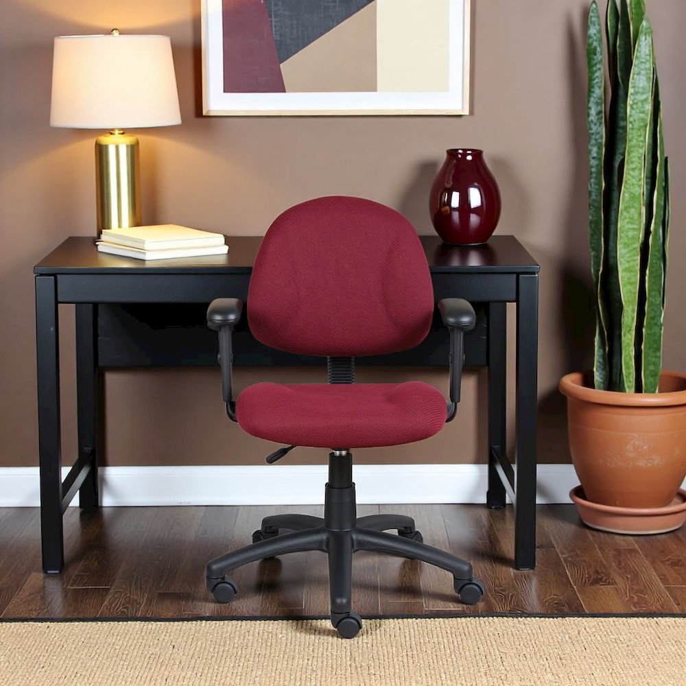 Burgundy Office Chair With Adjustable Arms, Desk Chair Comfy For Home Office. Picture 3