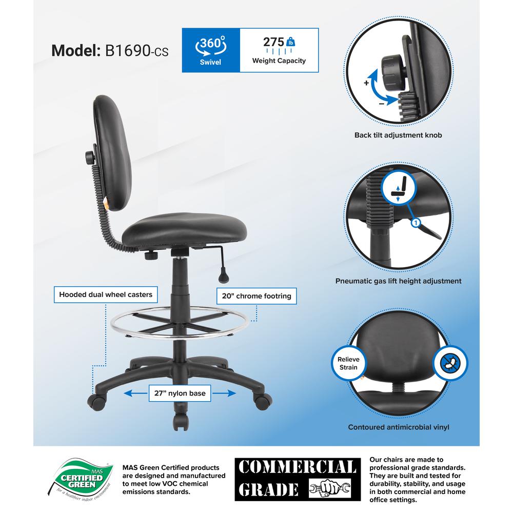 Boss Black Caressoft Drafting Stools W/Footring. Picture 2