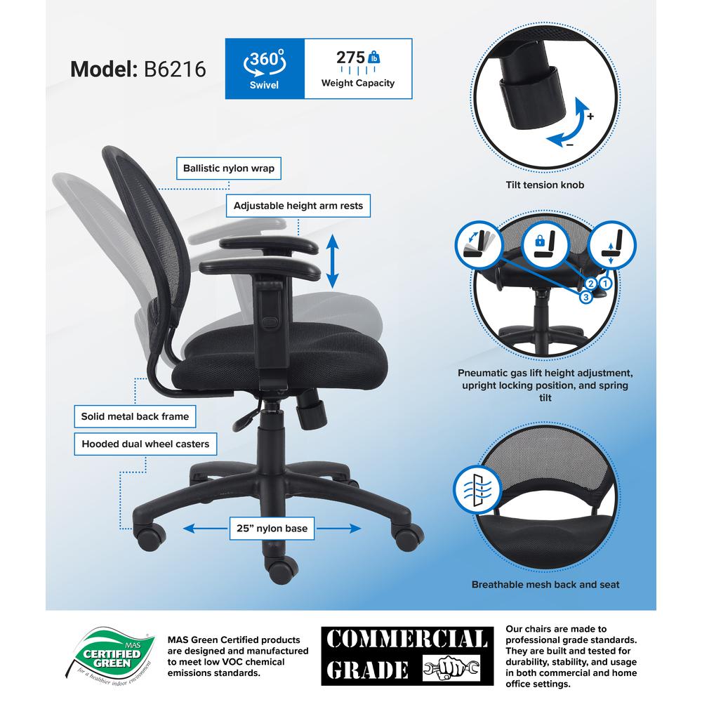 Boss Mesh Chair With Adjustable Arms. Picture 7