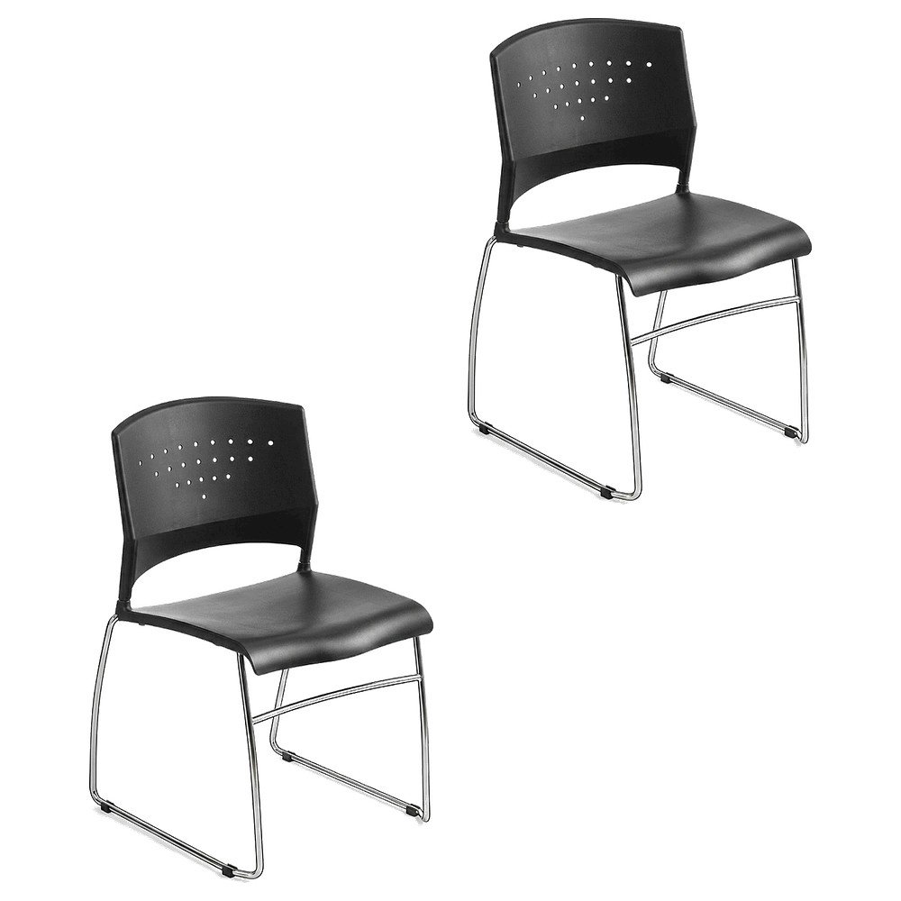 Polypropylene Stackable Chair with Chrome Sled Base for Office and Lobby, Set of 2. Picture 1