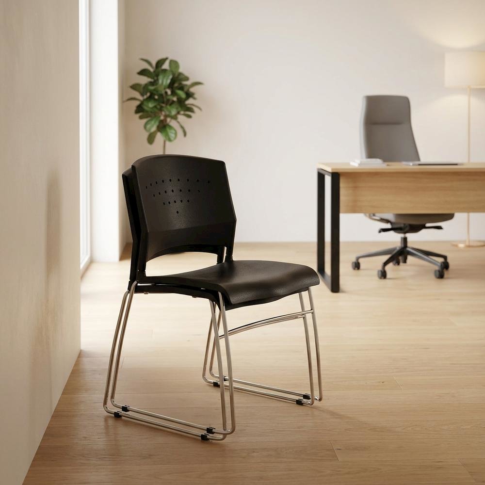 Polypropylene Stackable Chair with Chrome Sled Base for Office and Lobby, Set of 2. Picture 3