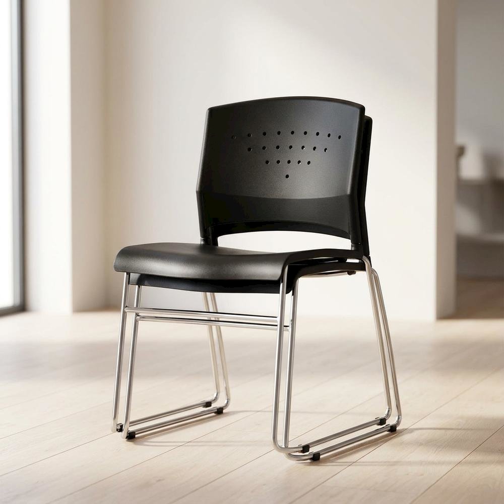 Polypropylene Stackable Chair with Chrome Sled Base for Office and Lobby, Set of 2. Picture 4