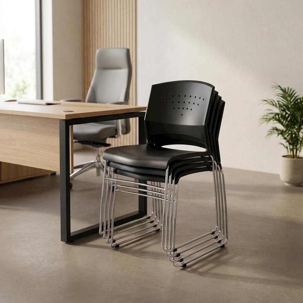 Polypropylene Stacking Chair with Chrome Sled Base for Waiting Rooms. Picture 3