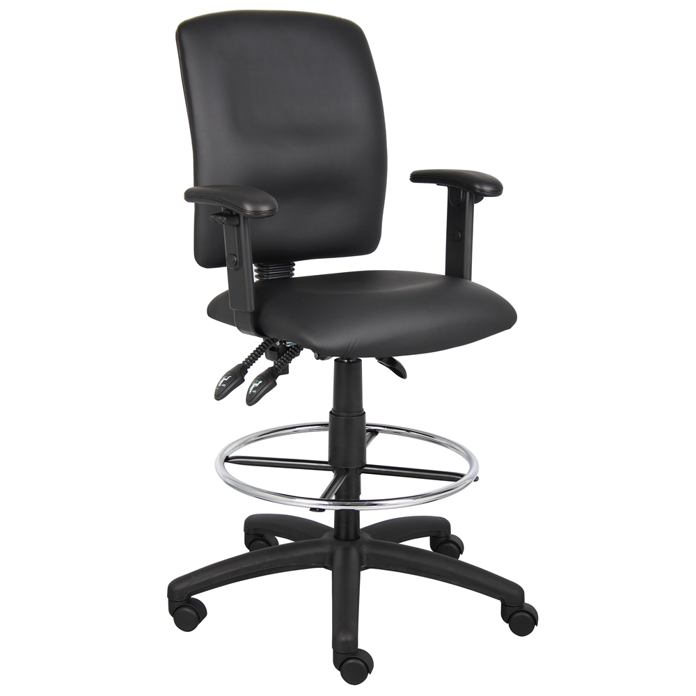 Boss Multi-Function LeatherPlus Drafting Stool W/ Adjustable Arms. Picture 1